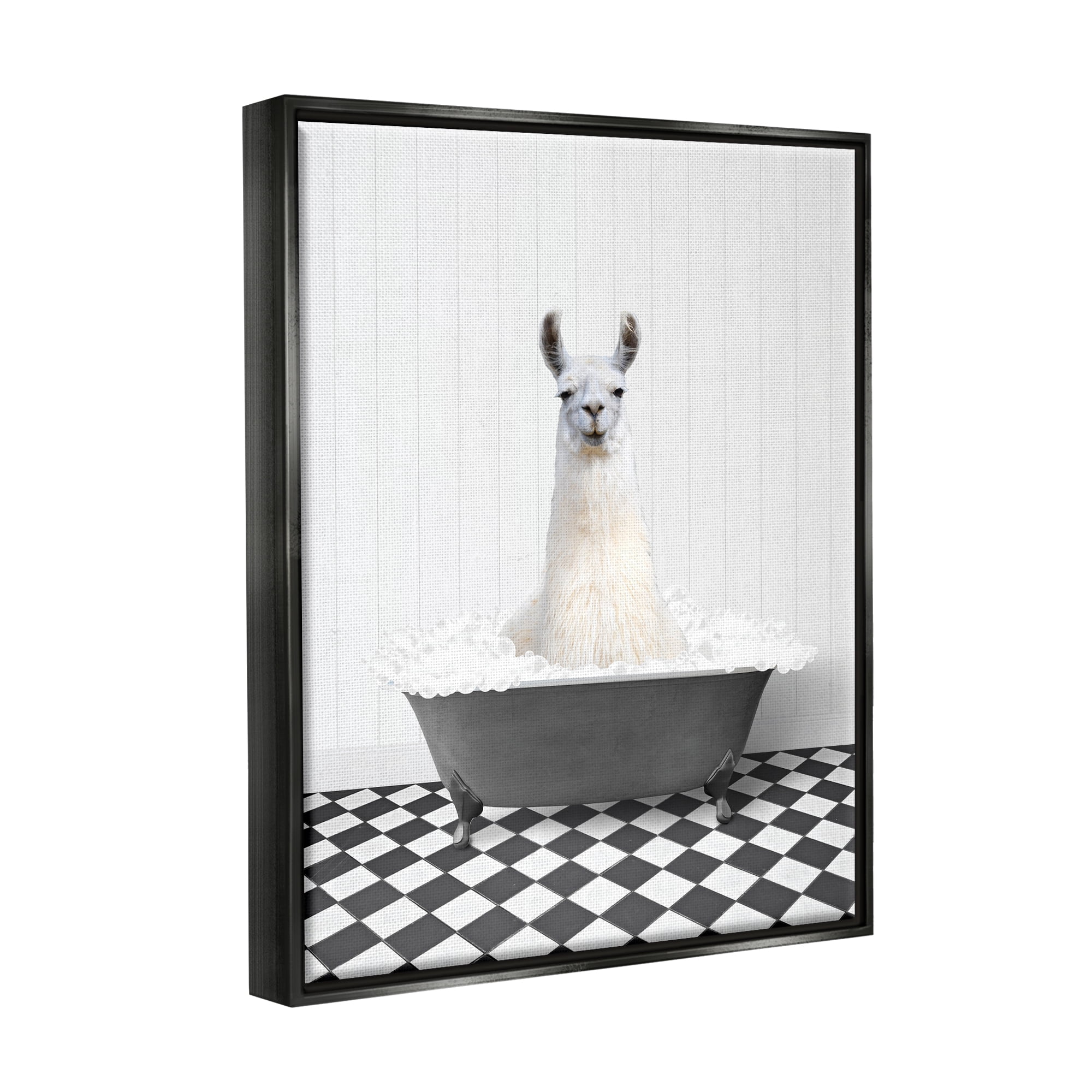 Stupell Industries Vintage Bathroom Llama Animals & Insects Painting Black Floater Framed Art Print Wall Art, 25 x 31