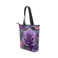 thumbnail image 3 of Zipper canvas bag large capacity large size practical handbag durable Canvas with leather material Purple Rose Gradient Painting, 3 of 7