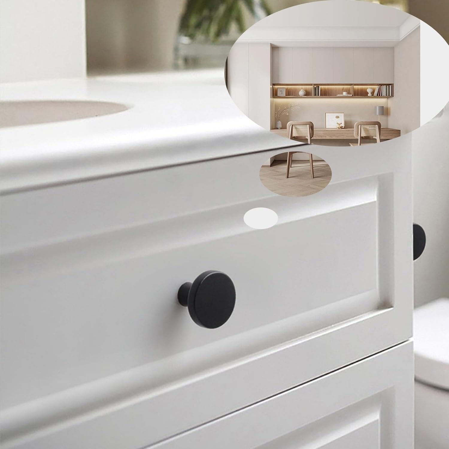 ABCISI 10 Pack Matte Black Cabinet Knobs, Single Hole Cabinet Door Pulls, Solid Kitchen Dresser Knobs, Round Knobs and Pulls for Cabinets and Drawers