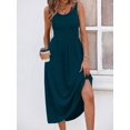 thumbnail image 5 of Teal Blue Solid Slant Pocket A-Line Maxi Dress For Women, 5 of 6