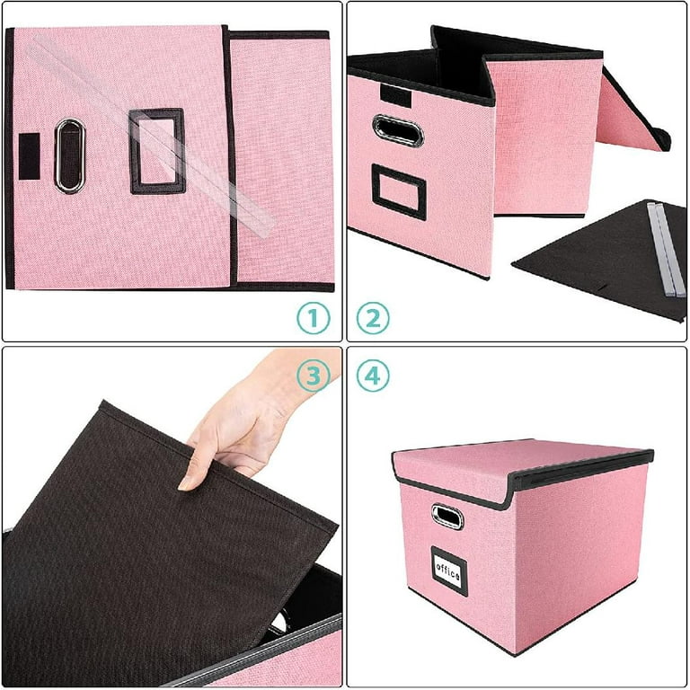 Collapsible File Storage Organizer Boxes with Lids, Linen Office Document  Storage Box, filing box, Decorative Small File Box for Hanging File, Single