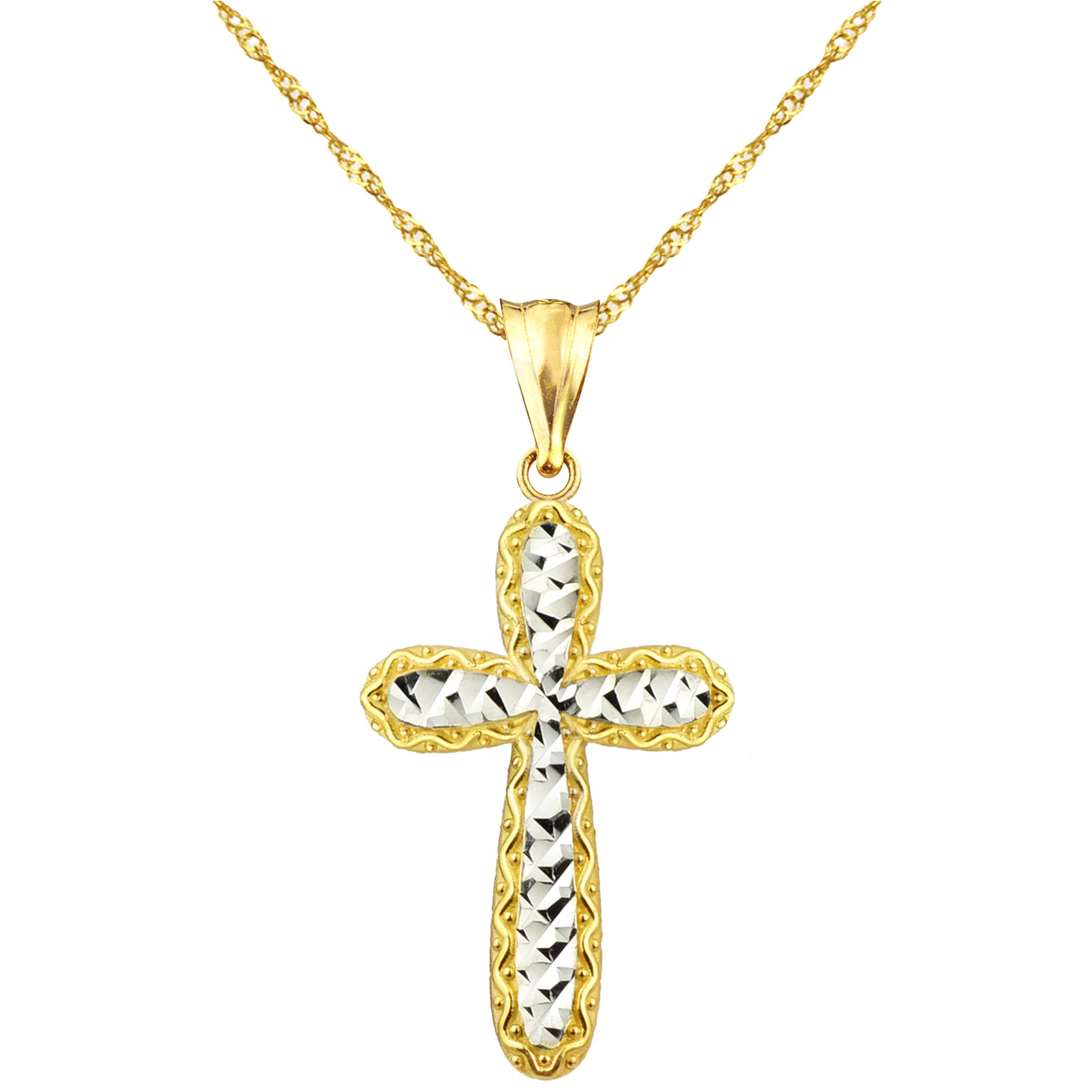 US GOLD Handcrafted 10kt Gold Diamond-Cut Cross Charm Pendant
