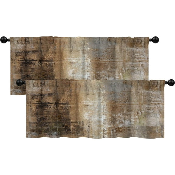 Brown Grey Valances for Windows 2 Pack, Abstract Art Valance Curtains, Modern Decorative Valance Rod Pocket Window Treatments for Living Room, Bedroom, Kitchen, 52" W x 18" L