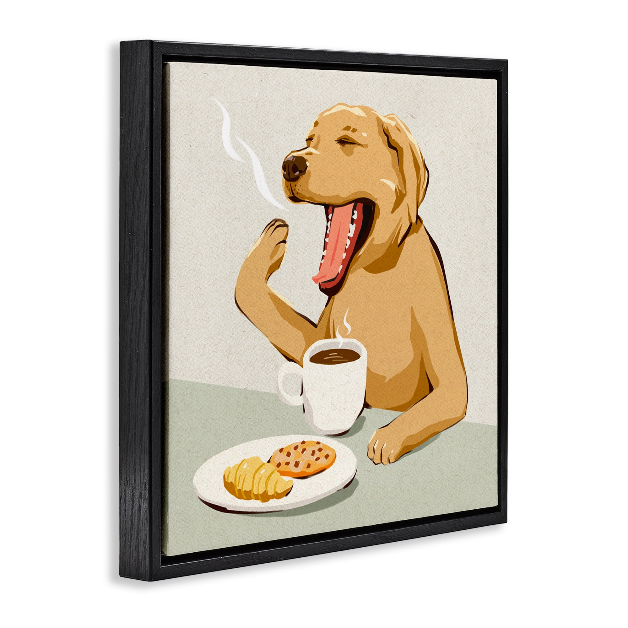 Stupell Industries Yawning Dog Morning Coffee Black Framed Floater Canvas Wall Art, design by Ziwei Li
