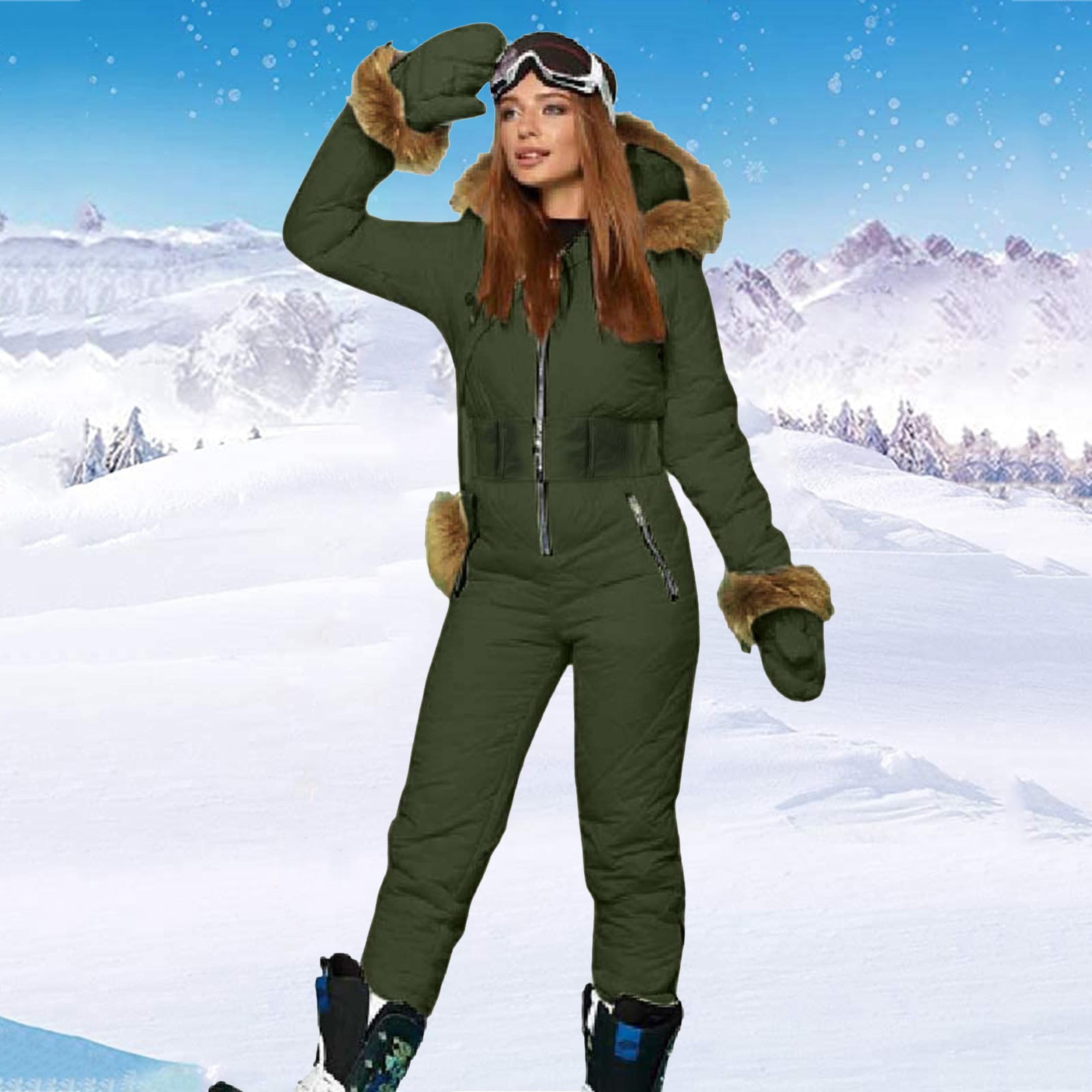 LZPCarra Glitter-skipak voor dames, eendelig | Ski-ondergoed voor dames set warm | Skioverall waterdicht jumpsuit winter warm skipak outdoor skipakken winddicht snowboard met capuchon skipakken