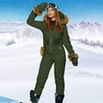 thumbnail image 5 of CILENON Corporate Outfits for Women Women Winter Ski Jumpsuit Outdoor Sports Snowsuit Faux Wool Collar Coat Jumpsuit With Hoodies Ski Jackets and Pants (Army Green,S), 5 of 9