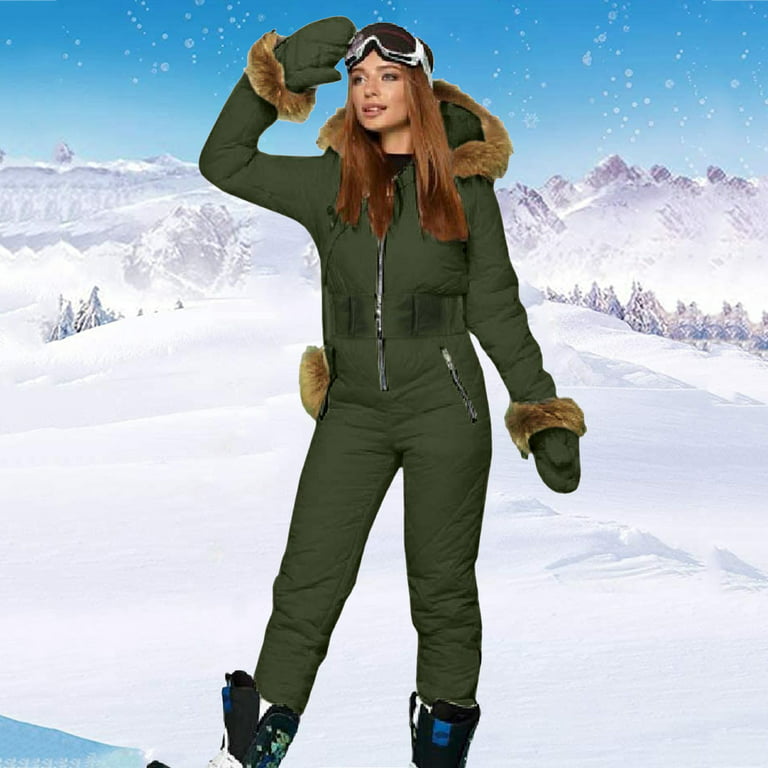 HSMQHJWE Parkas For Women Plus Size Womens Winter Clothes Women Winter Ski  Jumpsuit Outdoor Sports Snowsuit Wool Collar Coat Jumpsuit With Hoodies Ski