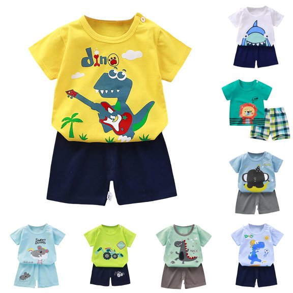 Kids Boys Clothes 2 Piece Outfit Toddler Cartoon Dino Lion Print T-Shirt and Shorts Set Short Sleeve Summer Casual Cute Clothes Sets Back to School Clothing Set