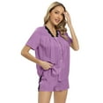 thumbnail image 3 of Two Piece Outfits for Women Casual Shorts Set Short Sleeve S-XXL - Womens Pajama Set with Short Sleeve Button-up Shirt and Shorts, 3 of 6