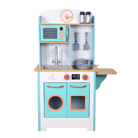 Teamson Kids Little Chef Santos Retro Wooden Kitchen Playset with Chalkboard & 7 Pcs Accessories