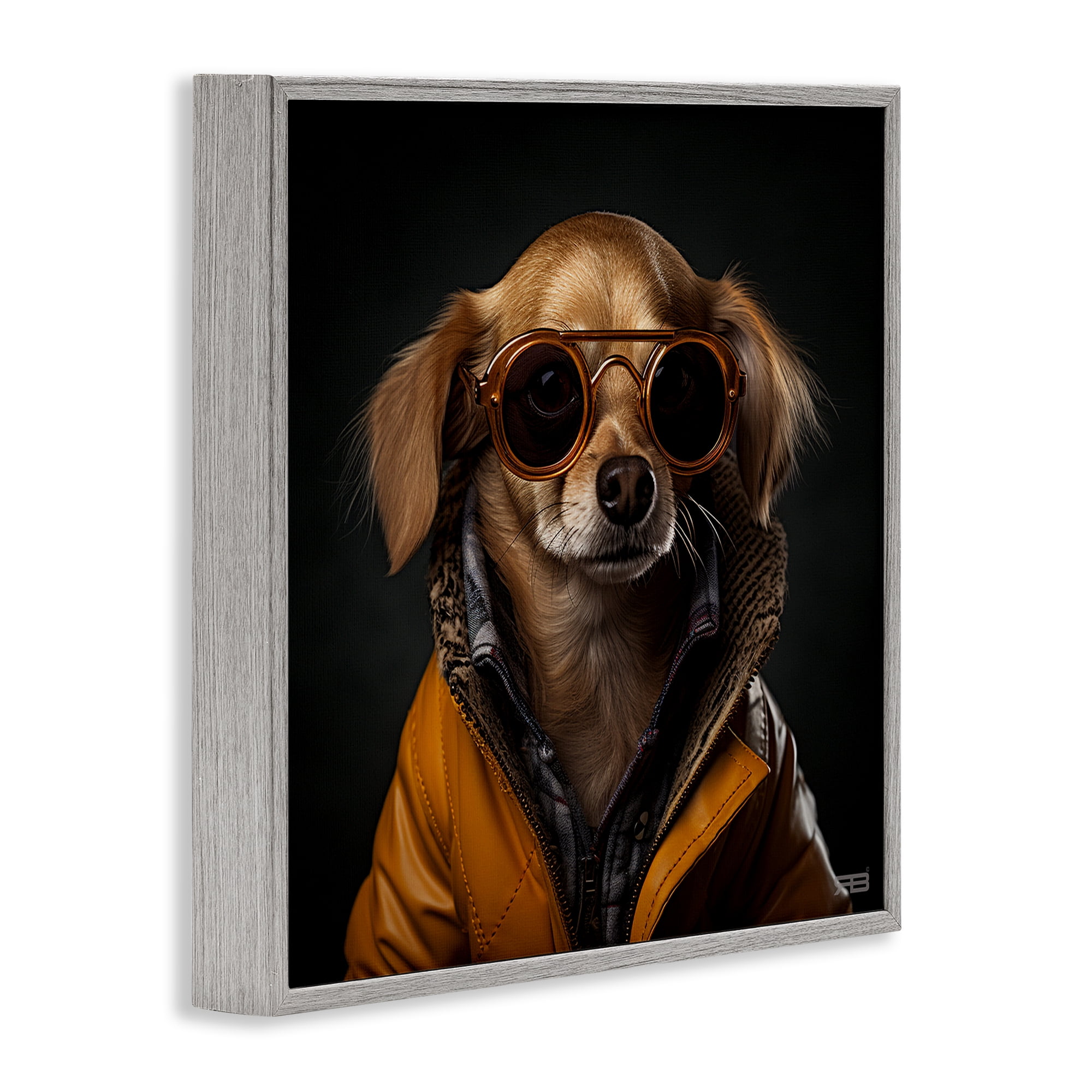 Stupell Industries Stylish Dog on Black Animals & Insects Painting Gray Framed Art Print Wall Art, 24 x 24