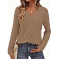 thumbnail image 1 of Suéter Ligero de Punto a Rayas con Cuello en V PRETTYGARDEN para Mujer, 1 of 5