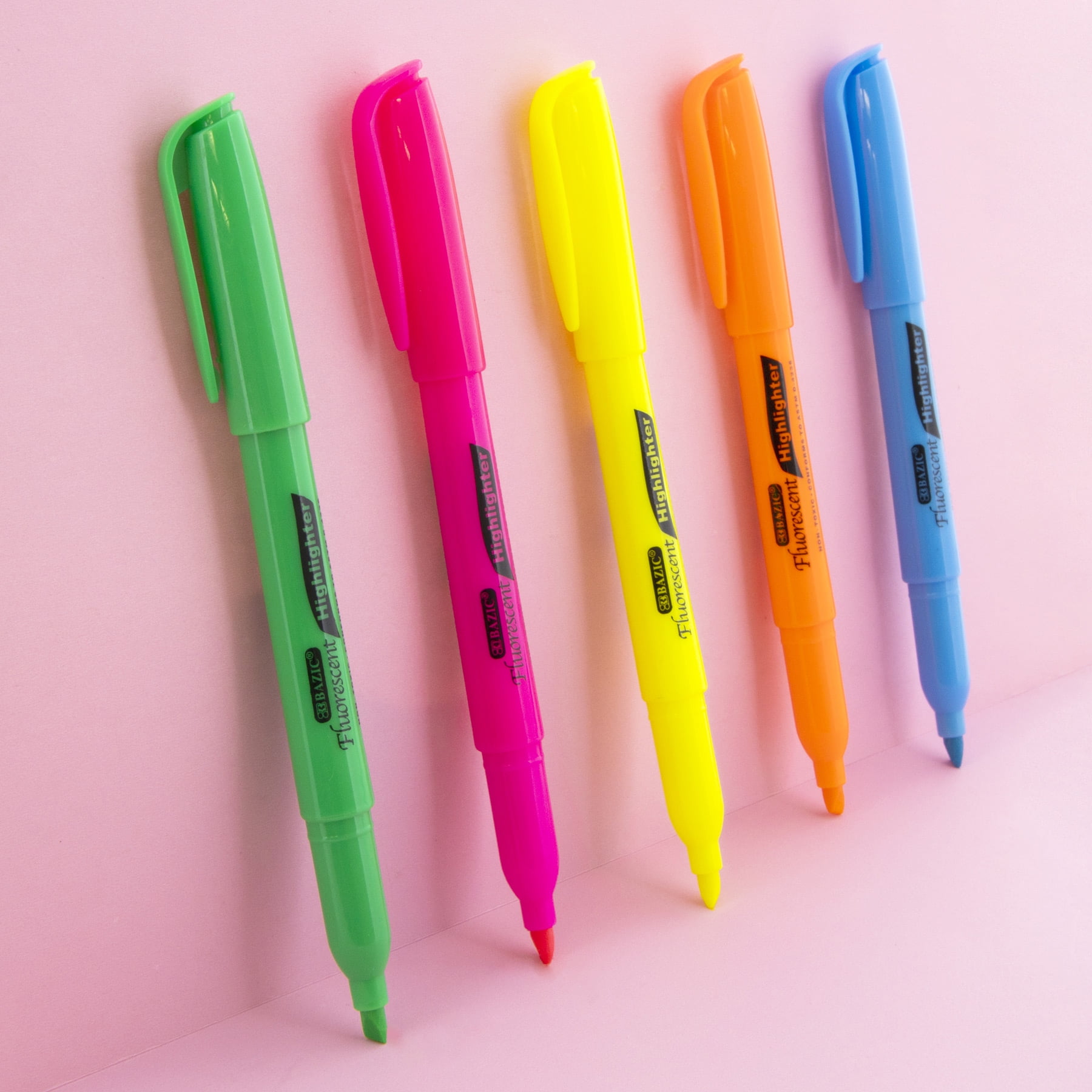 BAZIC Highlighter Assorted Color Chisel Tip Marker, Total 12-Count