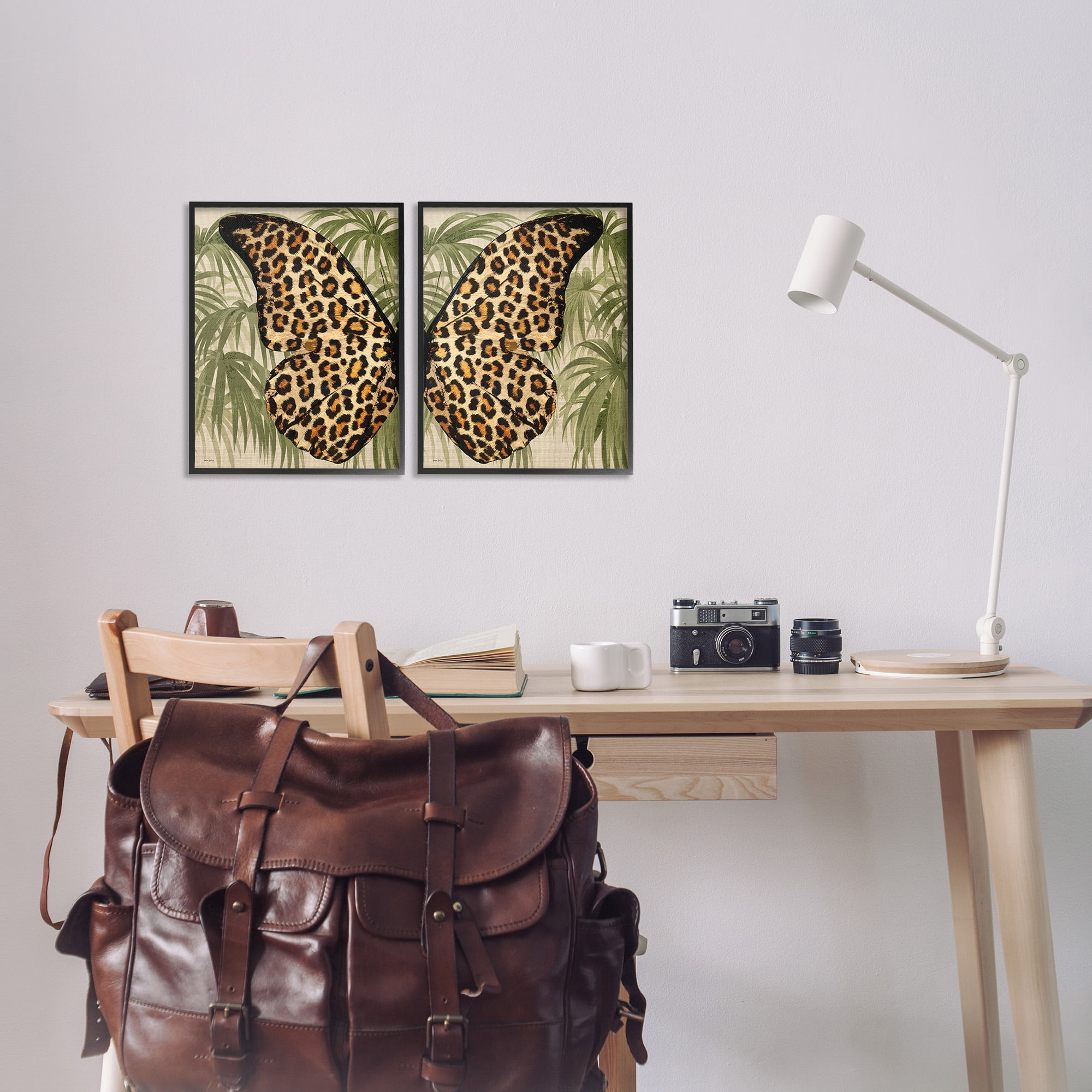 Stupell Industries Cheetah Butterfly Wings Animals & Insects Painting Black Framed Art Print Wall Art, 11 x 14, Set of 2