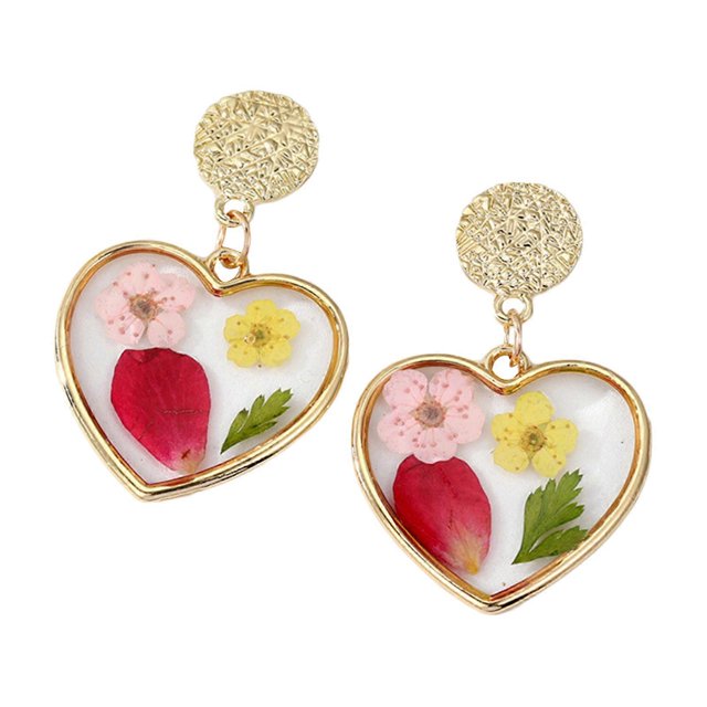 Golden Edge Dries Flower Stud Earrings Dry Flower Earrings Flower Pendant Earring Ear Studs Jewelry Gift for Woman Girls
