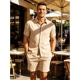 thumbnail image 4 of Mens Summer Outfit 2 Piece Beach Shirt Shorts Set Coconut Button Casual Vacation Summer Set Light Khaki S, 4 of 7