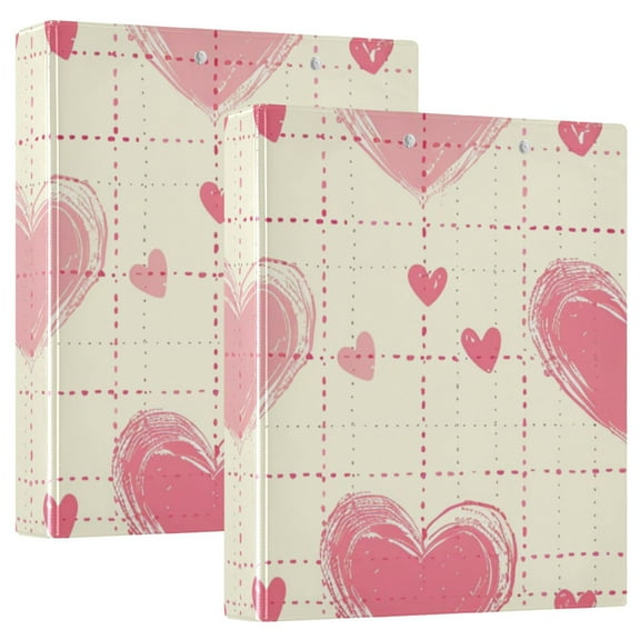 Pink Hearts in Grids 3 Ring Binders 1.5 inch Hardcover File Folders with Interior Pockets A4 Size Organizer for School Office Hospital