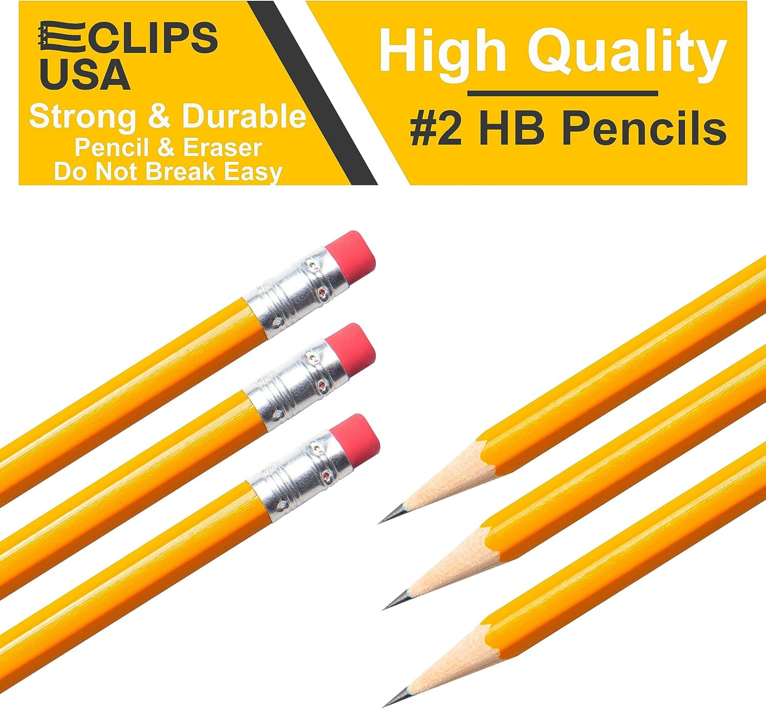 E-Clips USA Graphite Pencils, Unsharpened Drawing Pencils with Erasers, 576 Bulk Pack