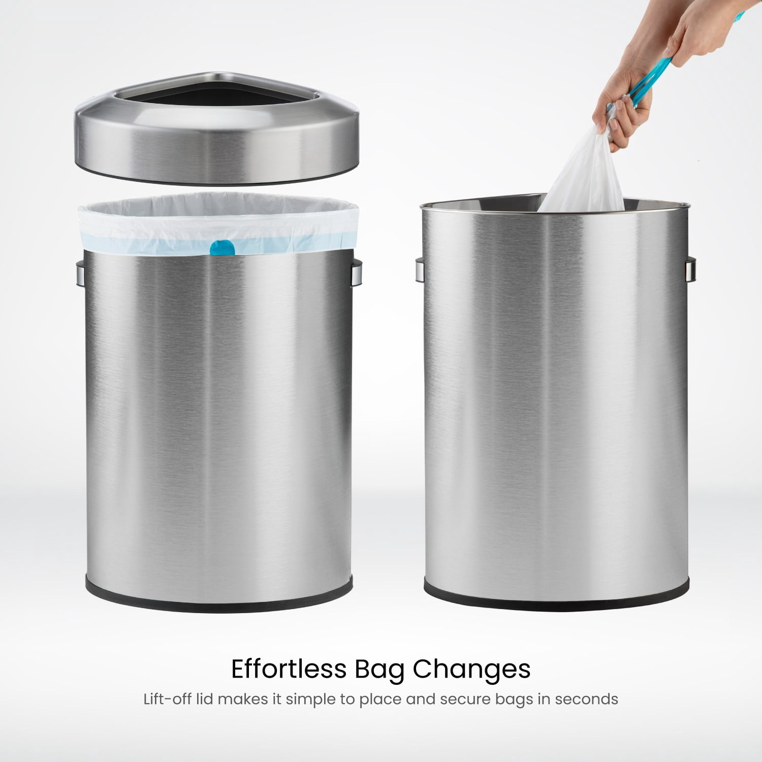 Home Zone Living 16 Gallon Stainless Steel Open Top Trash Can with Triangular Corner Design, Silver