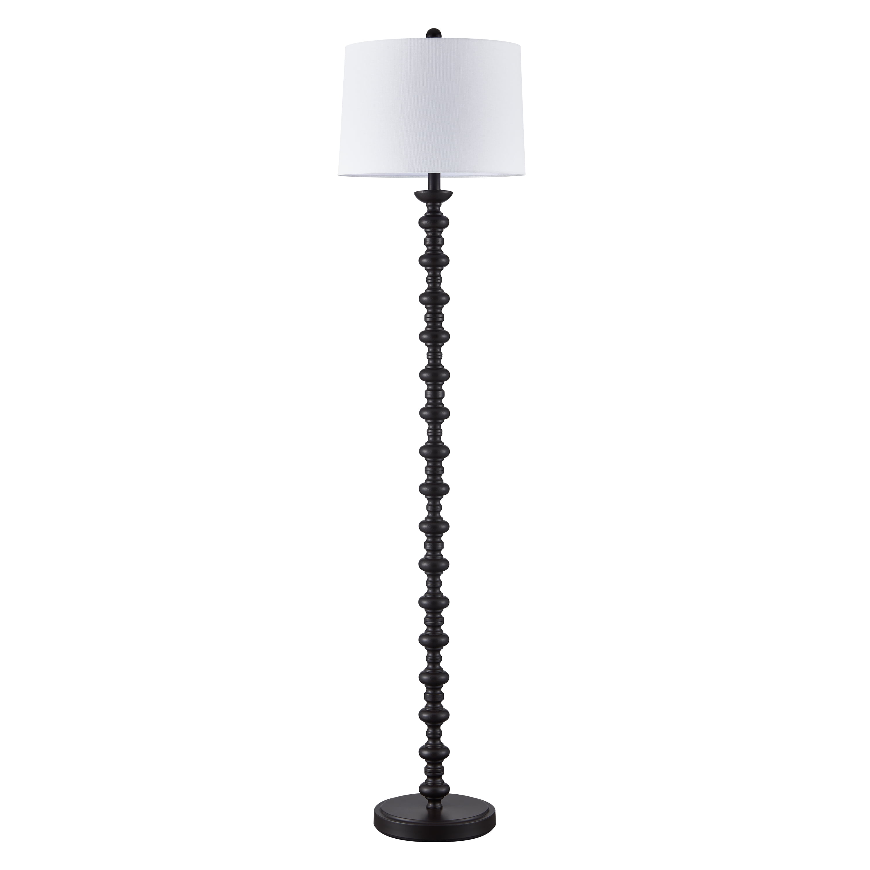 KAWOTI Classic Bronze Floor Lamp Resin Standing Lamp with White Linen Drum Shade