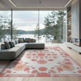thumbnail image 2 of ODIKA 8'x10' Washable Area Rug Whimsical Tossed Petal Scattered Motifs Dotted Border Pink Cute Refined for King Size Bedroom Under Bed, Master Suite, Non-Shedding, Easy Care, 2 of 7