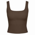 thumbnail image 4 of VNKIDY Womens Sleeveless Square Neck Ribbed Tank Top Solid Color Casual Fitted Crop Cami For Summer Workout Layering Daily Wear Coffee, 4 of 4