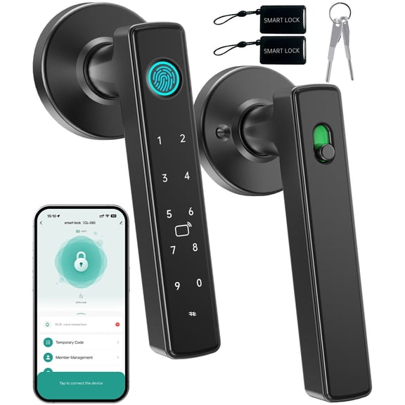 YFK Smart Fingerprint Door Lock, Keyless Entry Door Handle with Biometric Keypad, 5 Unlock Methods Fingerprint Password IC Card Key App, Smart Door Lock for Bedroom, Auto Lock, Aluminum