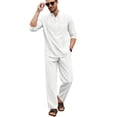 thumbnail image 5 of COOFANDY Men's White Linen Pants and Shirt Set Casual Beach Yoga Outfits 2 Piece Cotton Linen Henley Shirts Loose Pants Sets, 5 of 10