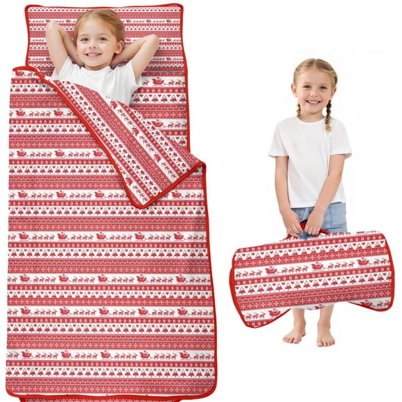 Red Christmas Striped Pattern (2) Toddler Nap Mats for Kids Preschool,50"x20" Sleeping Mat Bag or Kids,Toddler Sleeping Bag,Toddler Nap Mat or Daycare
