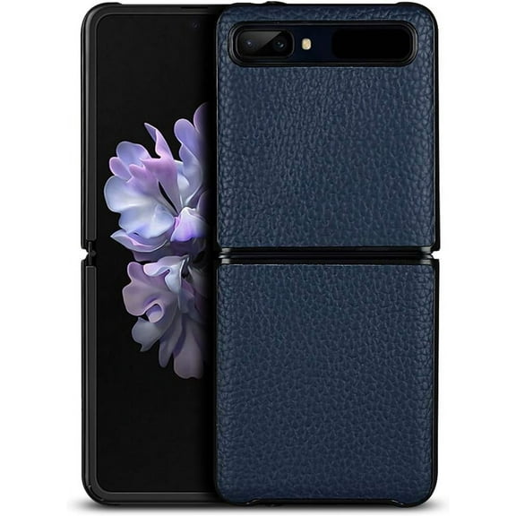 Fit for Galaxy Z Flip Case, Litche Partten Premium Genuine Leather Protective Cover Case for Samsung Galaxy Z Flip (2020),6.7",Dark Blue