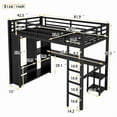 thumbnail image 3 of Twin XL Size Loft Bed Frame with Built-in Wardrobe, Metal Loft Bed with Desk and Storage Shelves, Black, 3 of 10
