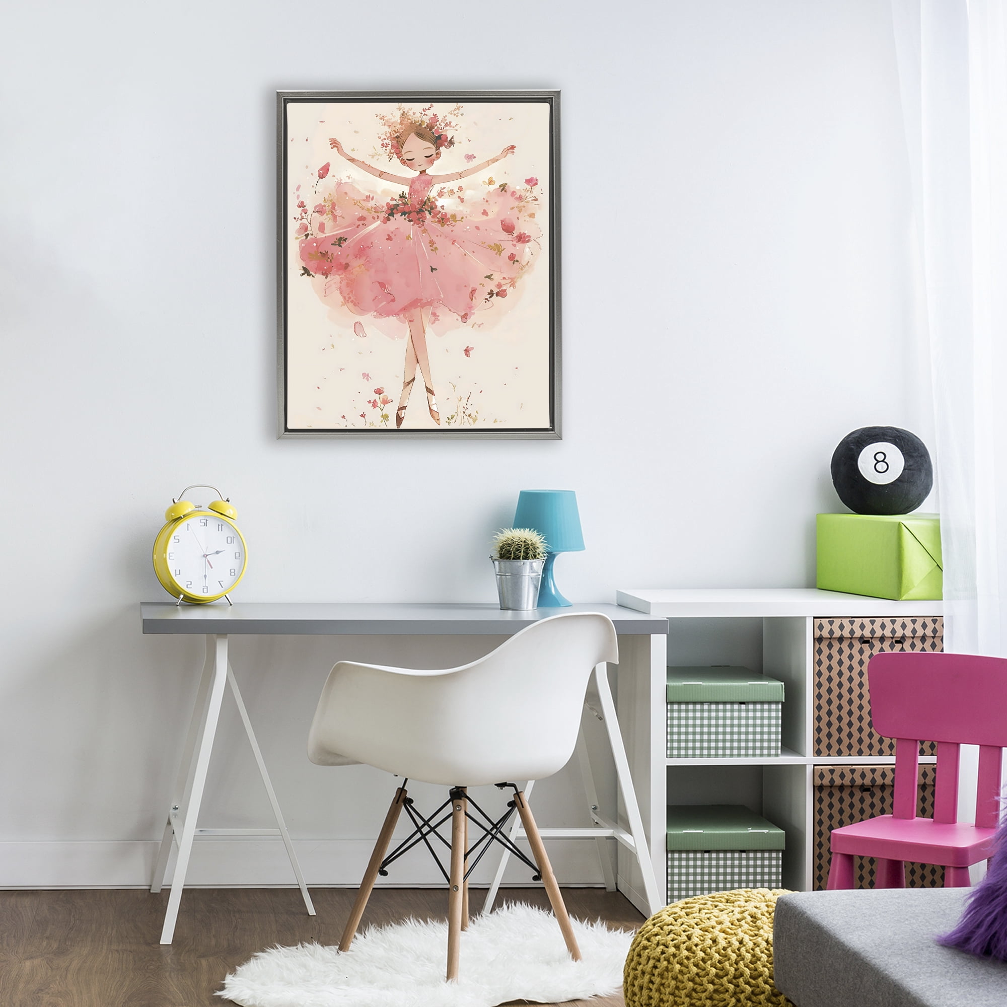 Stupell Industries Pink Floral Dress Ballerina Gray Framed Floater Canvas Wall Art, design by Creative Studio