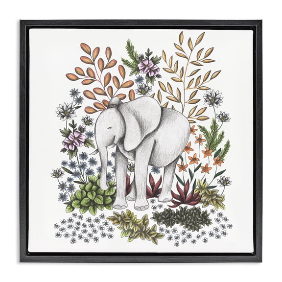 Jungle Wildlife Elephant Black Framed Floater Canvas Wall Art, design by Cecilia Battaini
