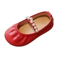 thumbnail image 2 of Toddler Cute Flats Pearls Decor Soft Sole Round Toe Flat Dress Shoes Girls Fashion Comfy Footwear for Daily Casual Wear Red 2.5 Big Kids, 2 of 5