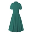 thumbnail image 4 of Jusqu'à 65 % de Rabais! Robes d'Été Mode pour Femmes 2024 Grande Taille Manches Courtes Col en V Revers Couleur Tenue Formelle Taille Haute Boutons Confection Robe, 4 of 6