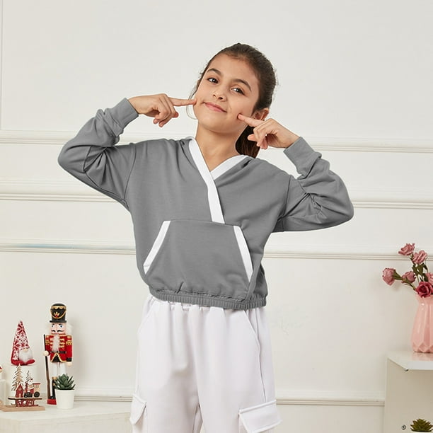 Gibobby blusas y camisas Camiseta basica solida de cuello redondo para ninas pequenas para ninos pequenos camisetas de manga larga holgadas informales con bolsillos deportivos Gris 9 12 Anos Walmart e...