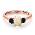 thumbnail image 3 of Gem Stone King 18K Rose Gold Plated Silver White Ethiopian Opal and Black Onyx Engagement Ring for Women | 0.77 Cttw | Oval Cabochon 7X5MM | Gemstone October Birthstone | Size 6, 3 of 6