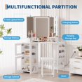 thumbnail image 6 of Corner Vanity Desk and Stool, Corner Makeup Vanity with LED Lighted Mirror Charging Station and Cabinet for Bedroom, White, 6 of 6