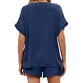 thumbnail image 5 of ZXZY Women Notch V Neck Short Sleeve Top Drawstring Shorts Loungewear Sets, 5 of 7