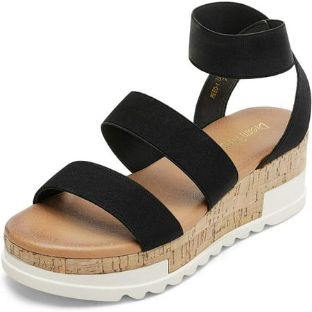 

Women Open Toe Wedge Sandal Elastic Ankle Strap Casual Flatform Platform Sandals