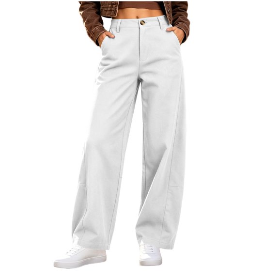 Lcvrioyc Wide Leg Pants for Women High Waisted Loose Pants Business Work Trousers with Pockets Fall Outfits(White,X-Large)