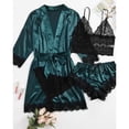 thumbnail image 2 of Conjunto de pijama de encaje de cuatro piezas para mujer, traje de tirantes, lencería sexy para mujer, bata de seda para dormir, encaje, 2 of 5