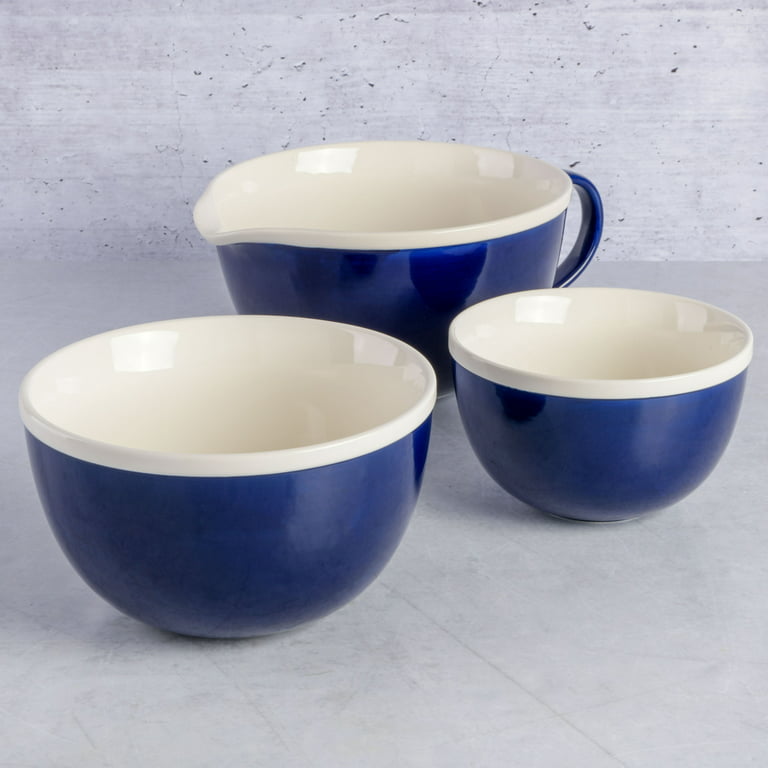 3-Piece Stoneware Duo-Tone Nesting Mixing Bowl Set in Mint and White