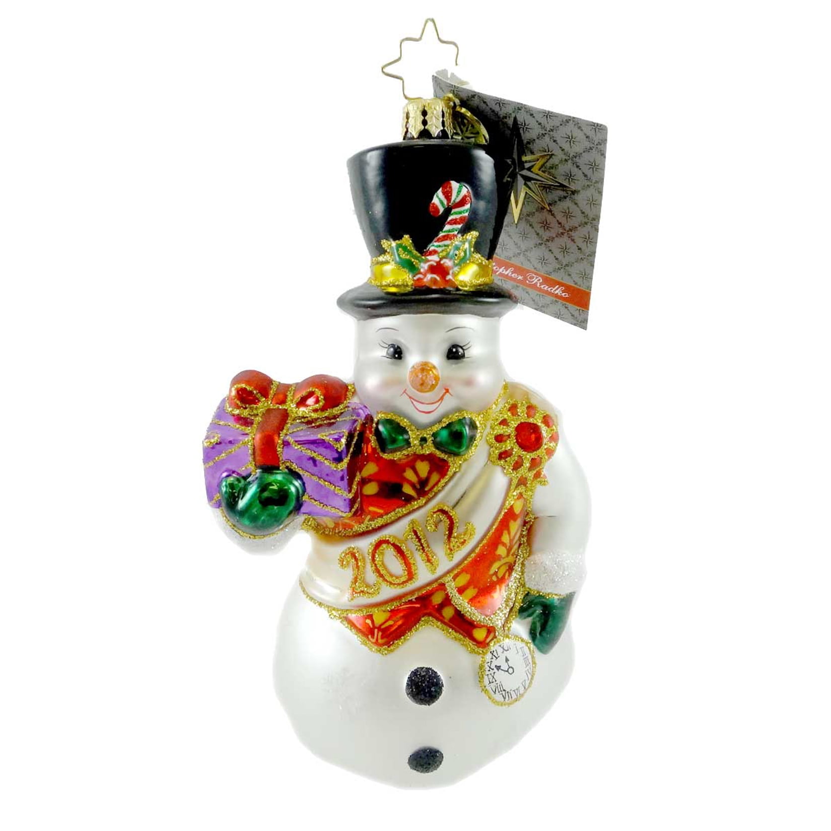 Christopher Radko WATCHFUL AND WISE 2012 Blown Glass Ornament Snowman ...