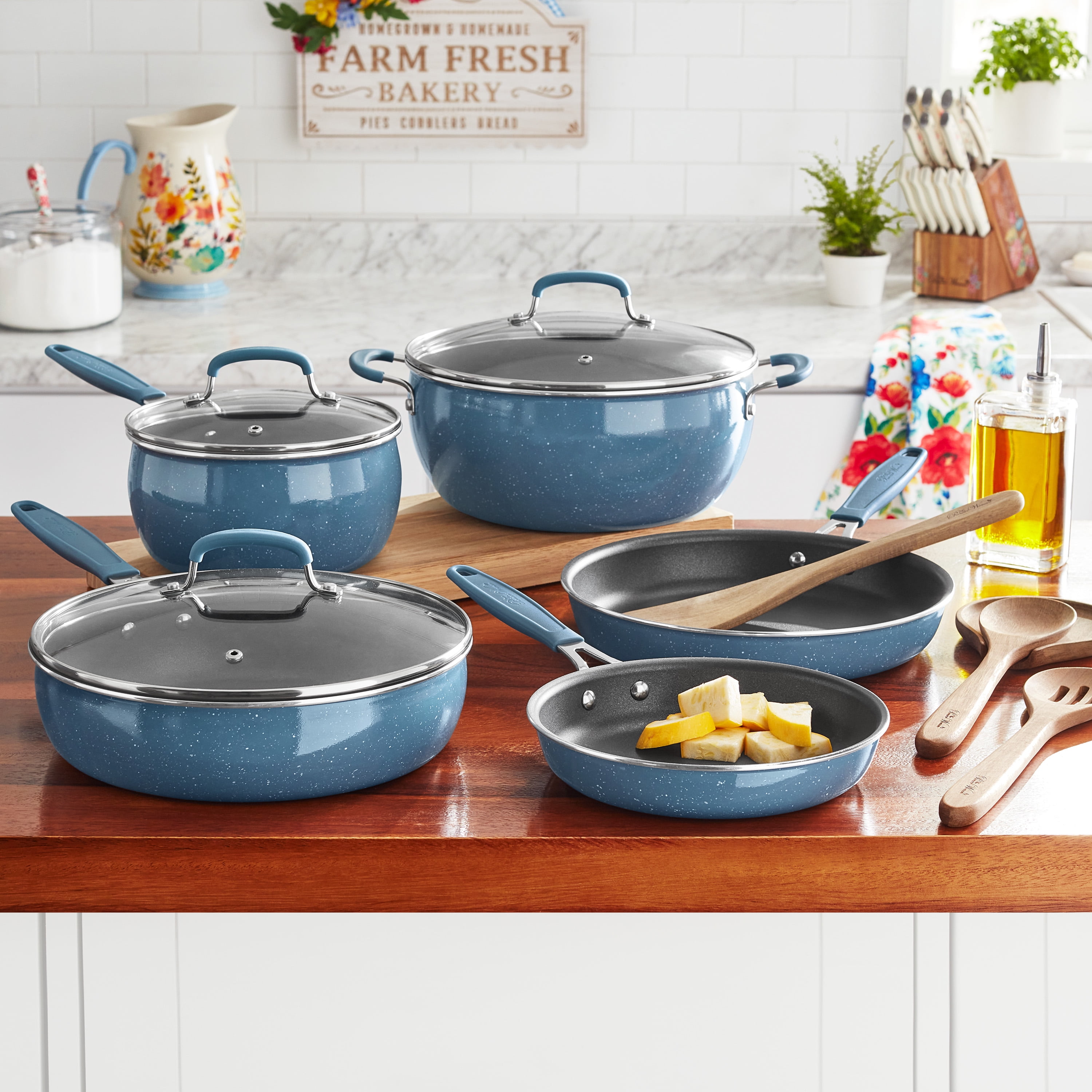 AHEIM Pots and Pans Set, Aluminum Nonstick Cookware Set, Fry Pans,  Casserole with Lid, Sauce Pan, and Utensils, 11 Piece Cooking Set (Black)