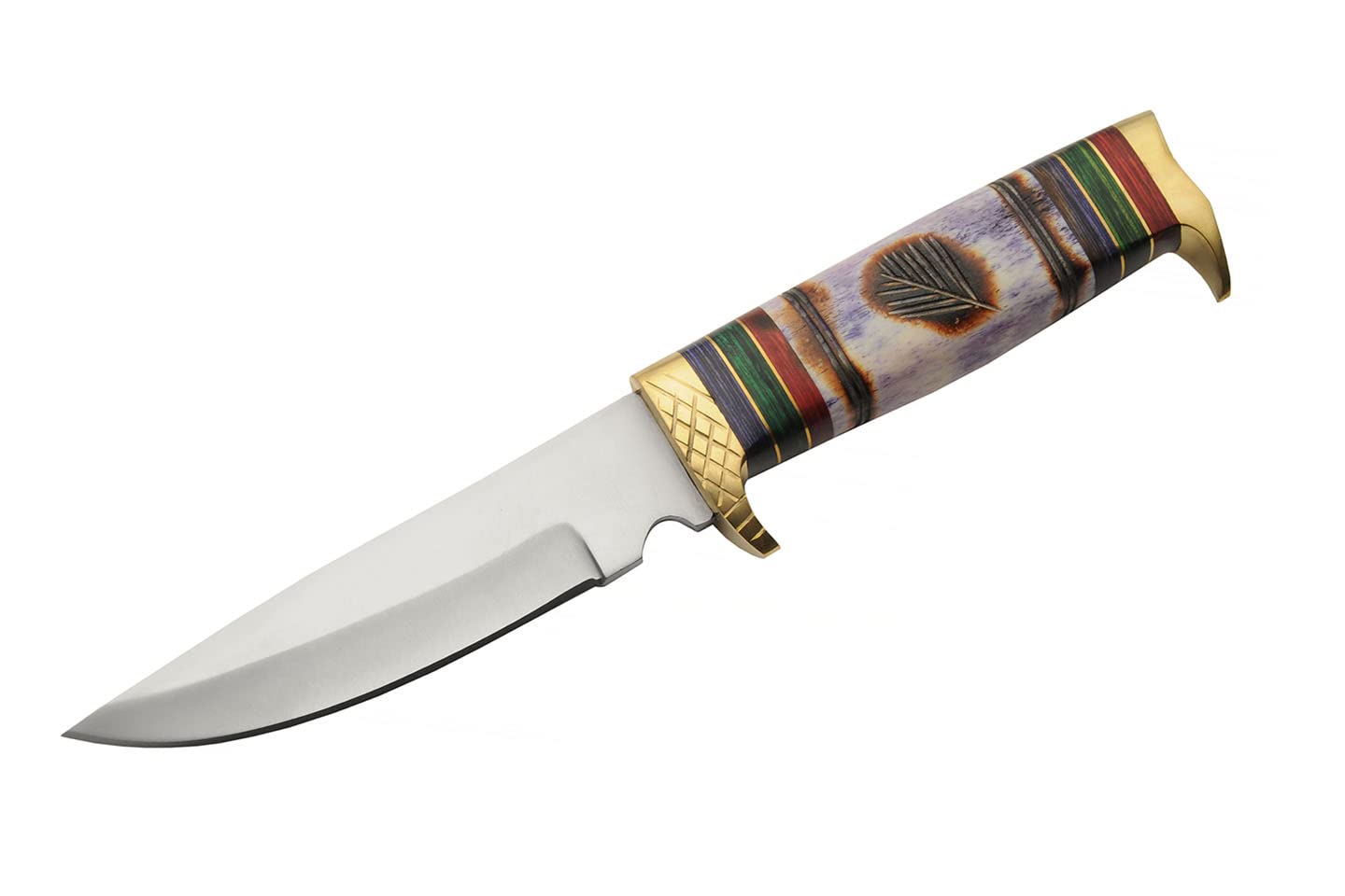 SZCO Supplies 10.5" Wood Handle Painted Wind Outdoor Fixed Blade Utility Knife with Sheath, Blue/Green/Red