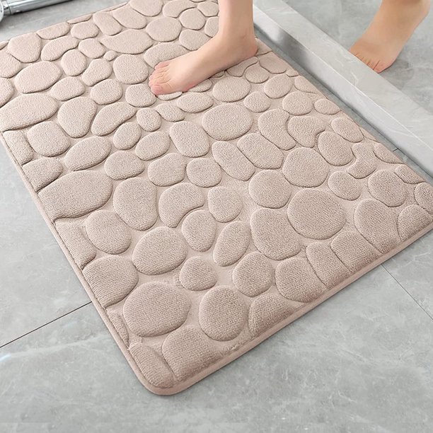 Tripumer Foam Bath Mat 16 x 24 Inch Cobblestone Bathroom Rugs Super Water Absorbent Bath Mats