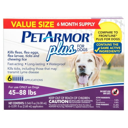 PetArmor Plus Flea & Tick Prevention for Large Dogs with Fipronil (45 to 88 Pounds), 6 Monthly Treatments