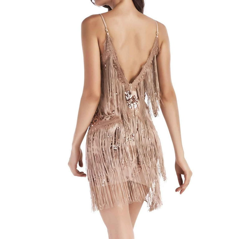 ZHUGeLI 1920s Sequin Dress for Women V Neck Halter Gatsby Flapper Dresses  Tie Back Formal Club Party Evening Gown Bodycon Dress - Walmart.com
