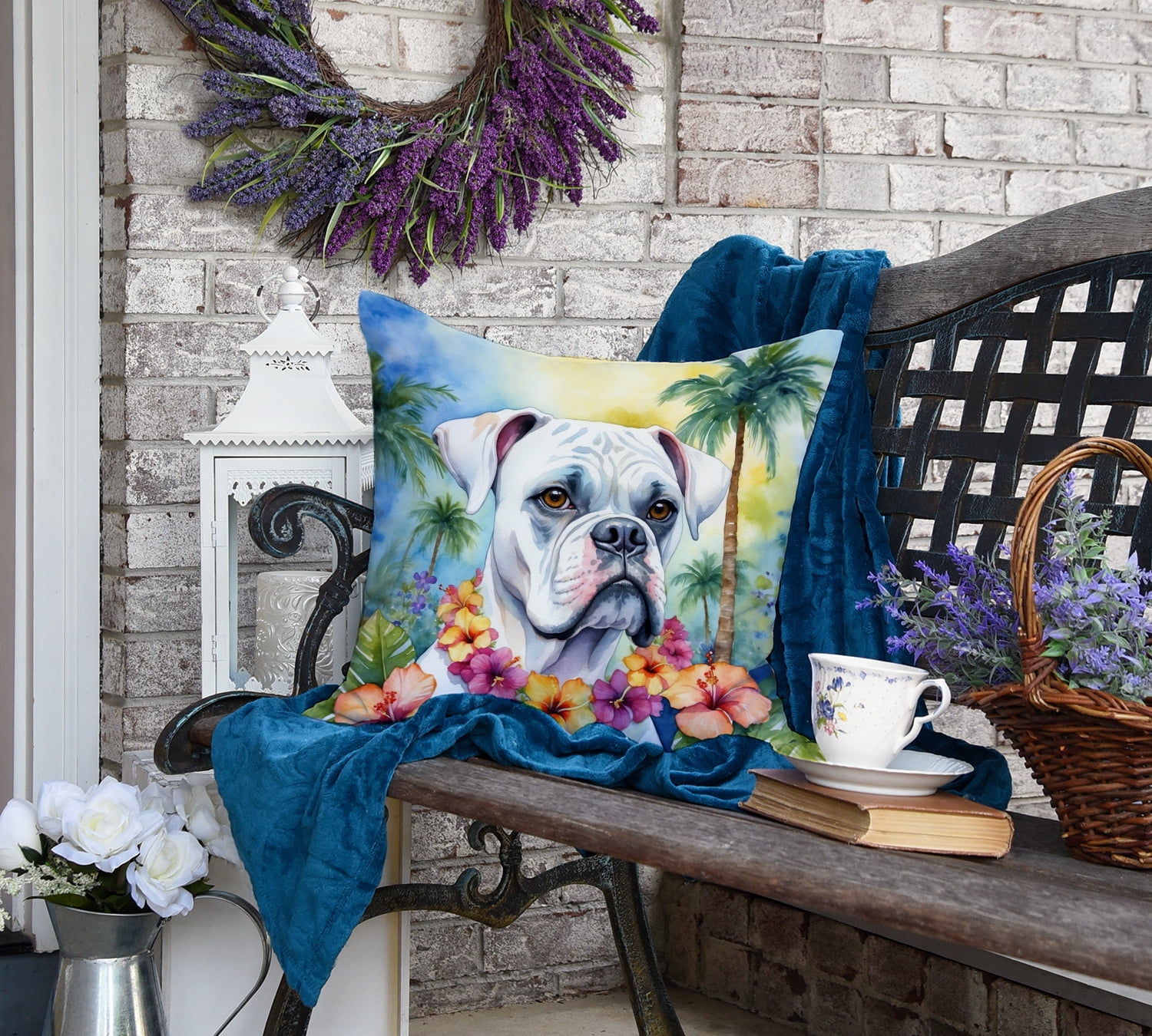 White Boxer Luau Throw Pillow 18 in x 18 in
